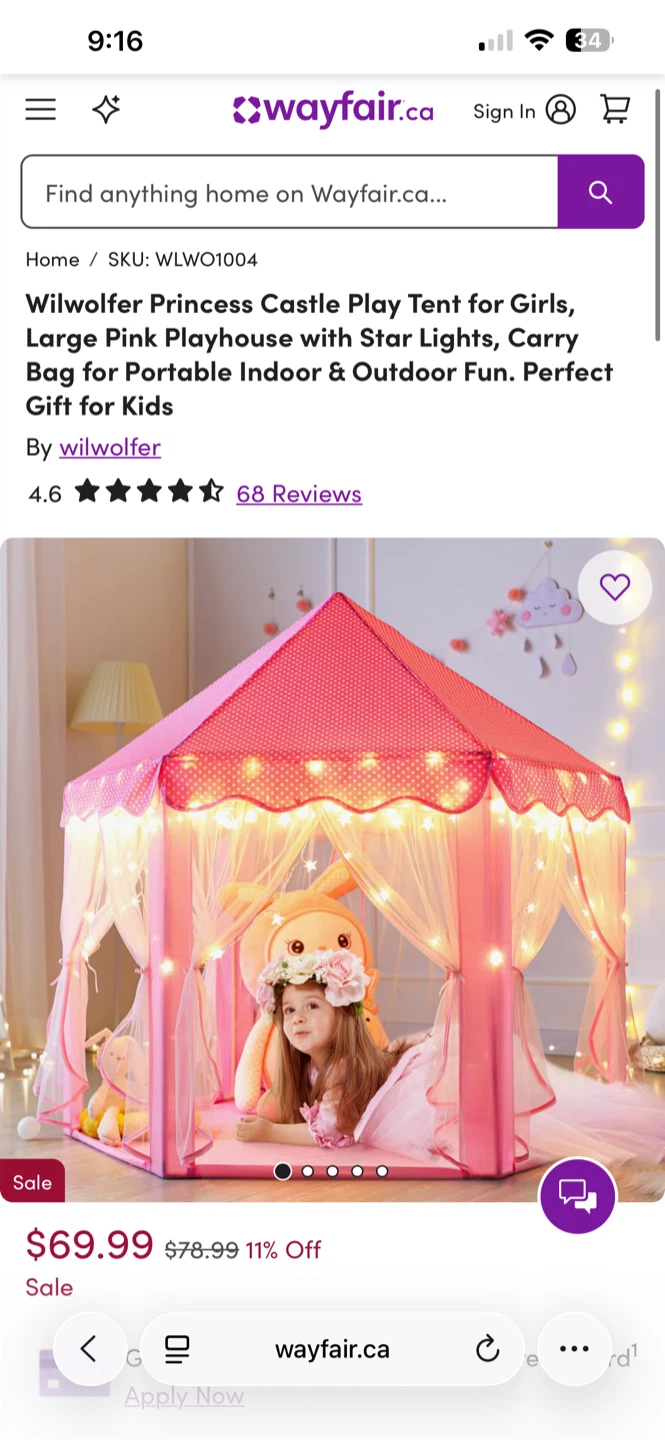 Princess Castle Play Tent