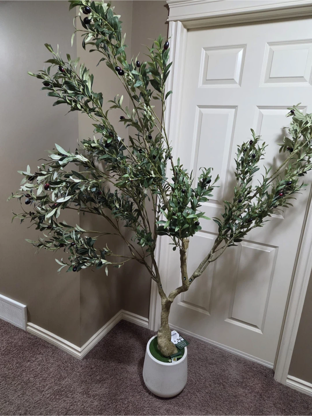 Artificial Olive Tree in White Pot