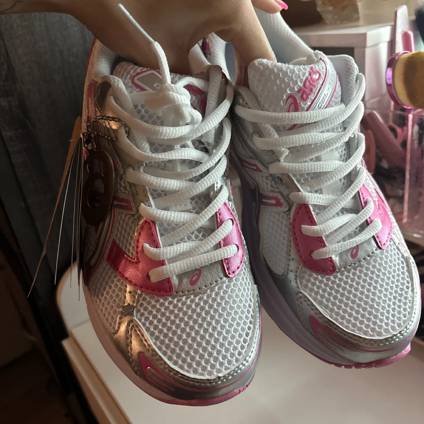 ASICS Women's White Pink Silver Running Shoes