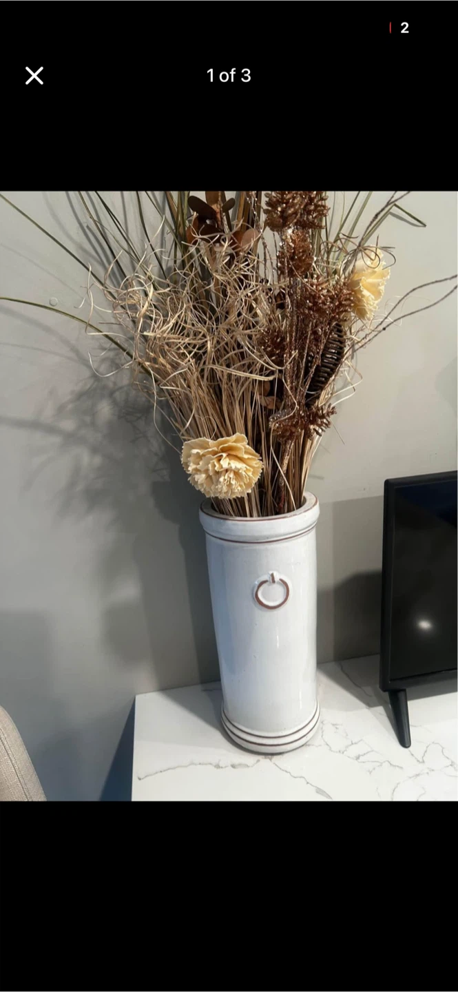 White Ceramic Vase with Dried Floral Arrangement