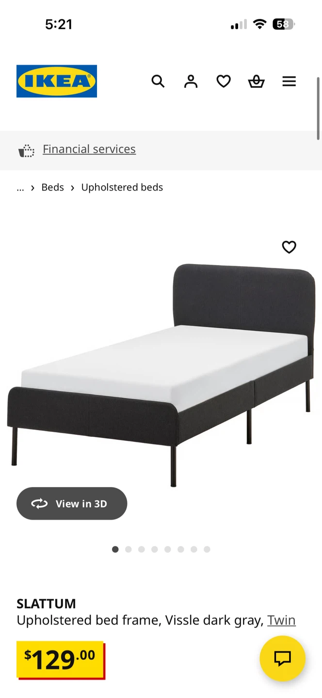 IKEA SLATTUM Upholstered Bed Frame, Vissle Dark Gray, Twin