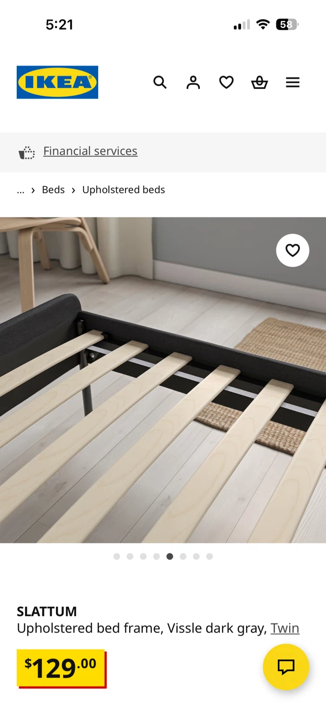 IKEA SLATTUM Upholstered Bed Frame, Vissle Dark Gray, Twin - photo 2
