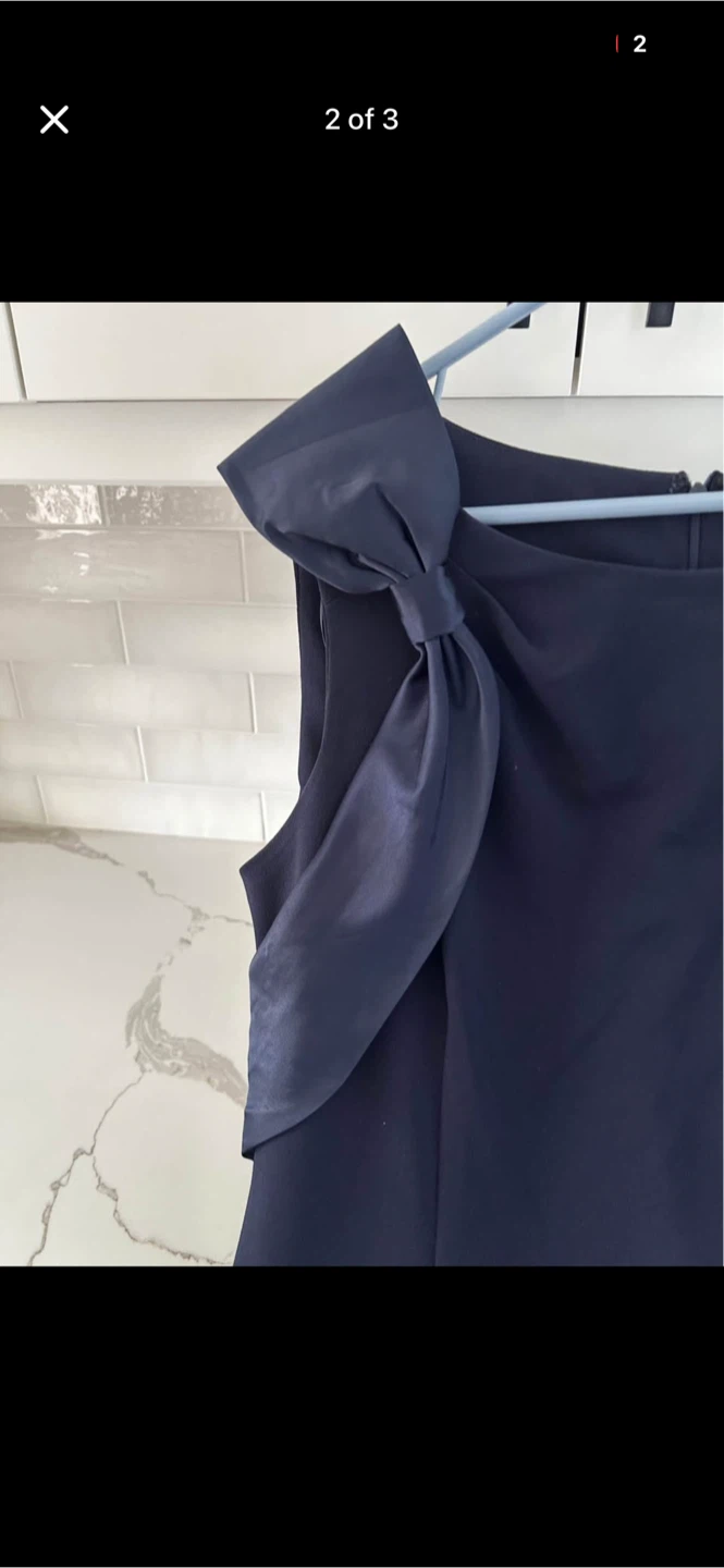 Navy Blue Sleeveless Dress with Bow Accent - photo 2