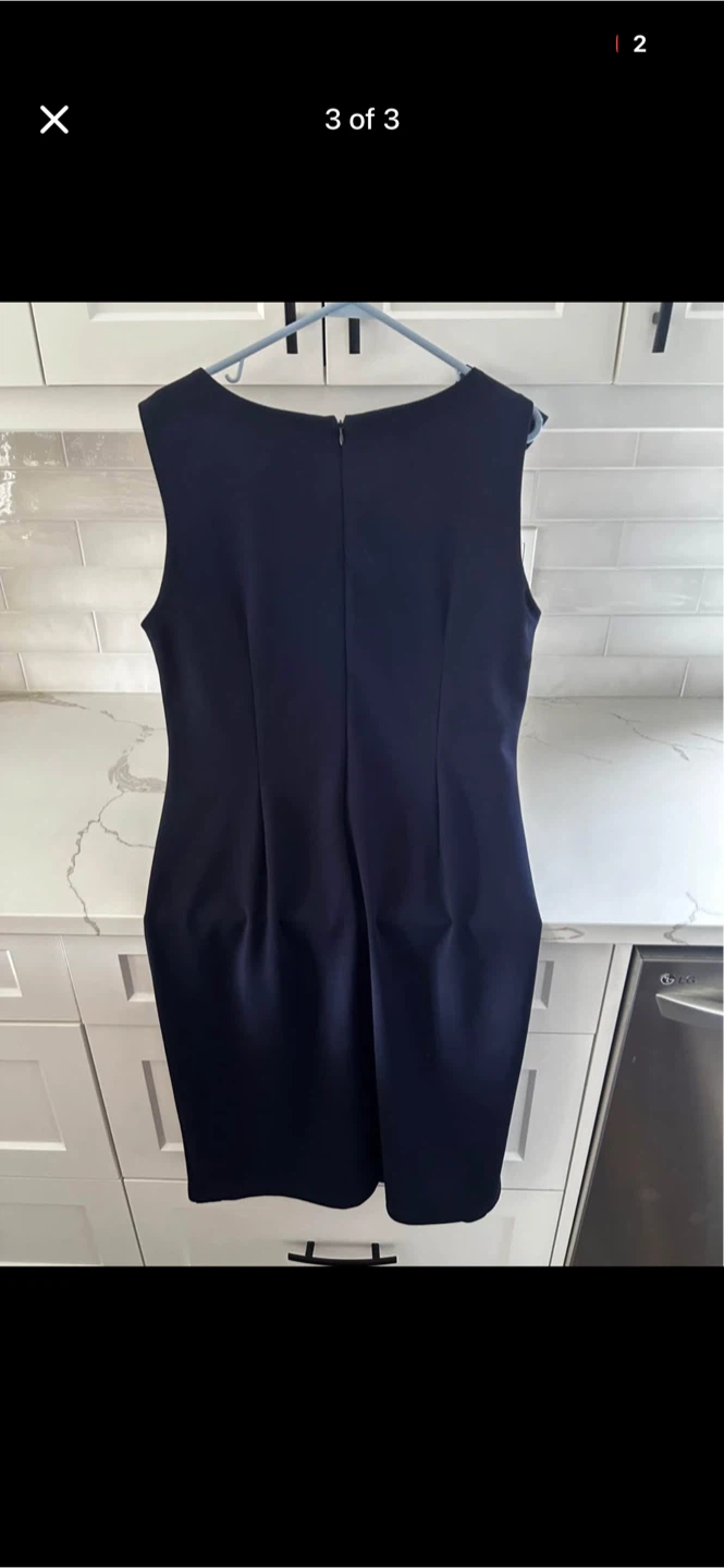 Navy Blue Sleeveless Dress with Bow Accent - photo 3