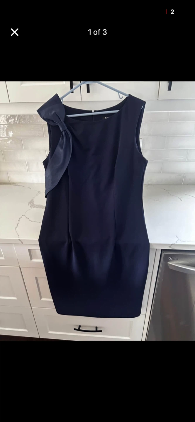 Navy Blue Sleeveless Dress with Bow Accent