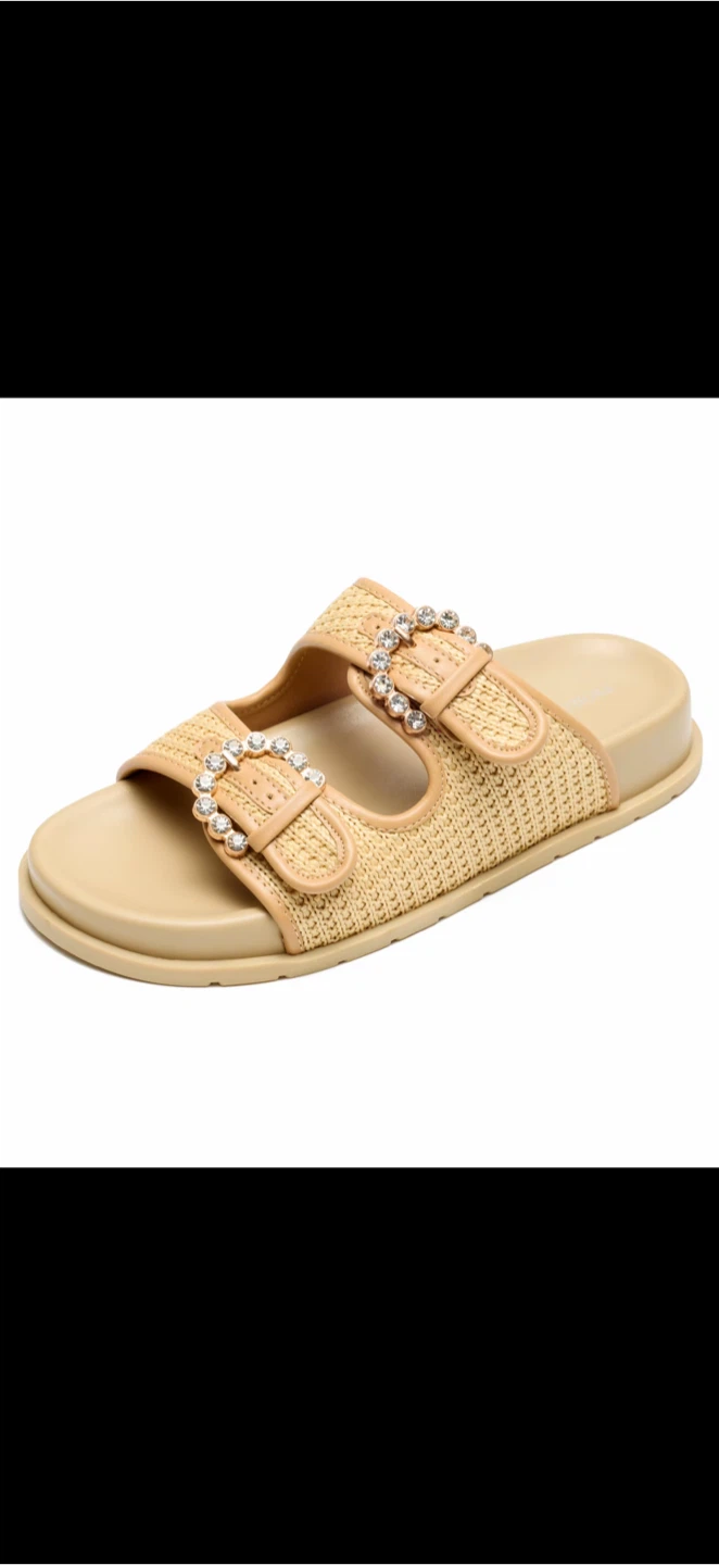 Raffia Slides with Rhinestone Buckles - photo 2