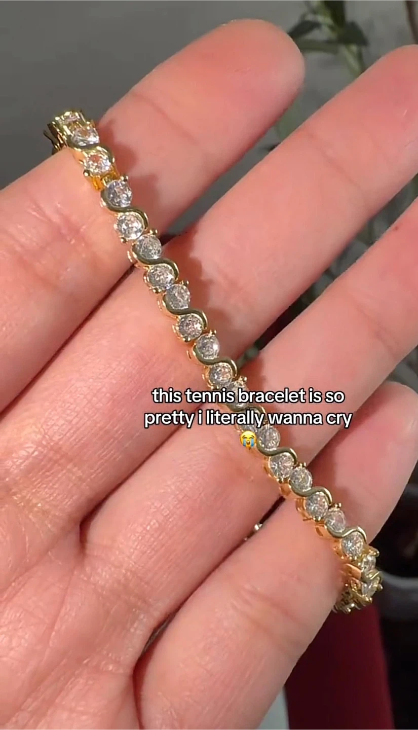 Yellow Gold Tennis Bracelet with Crystals