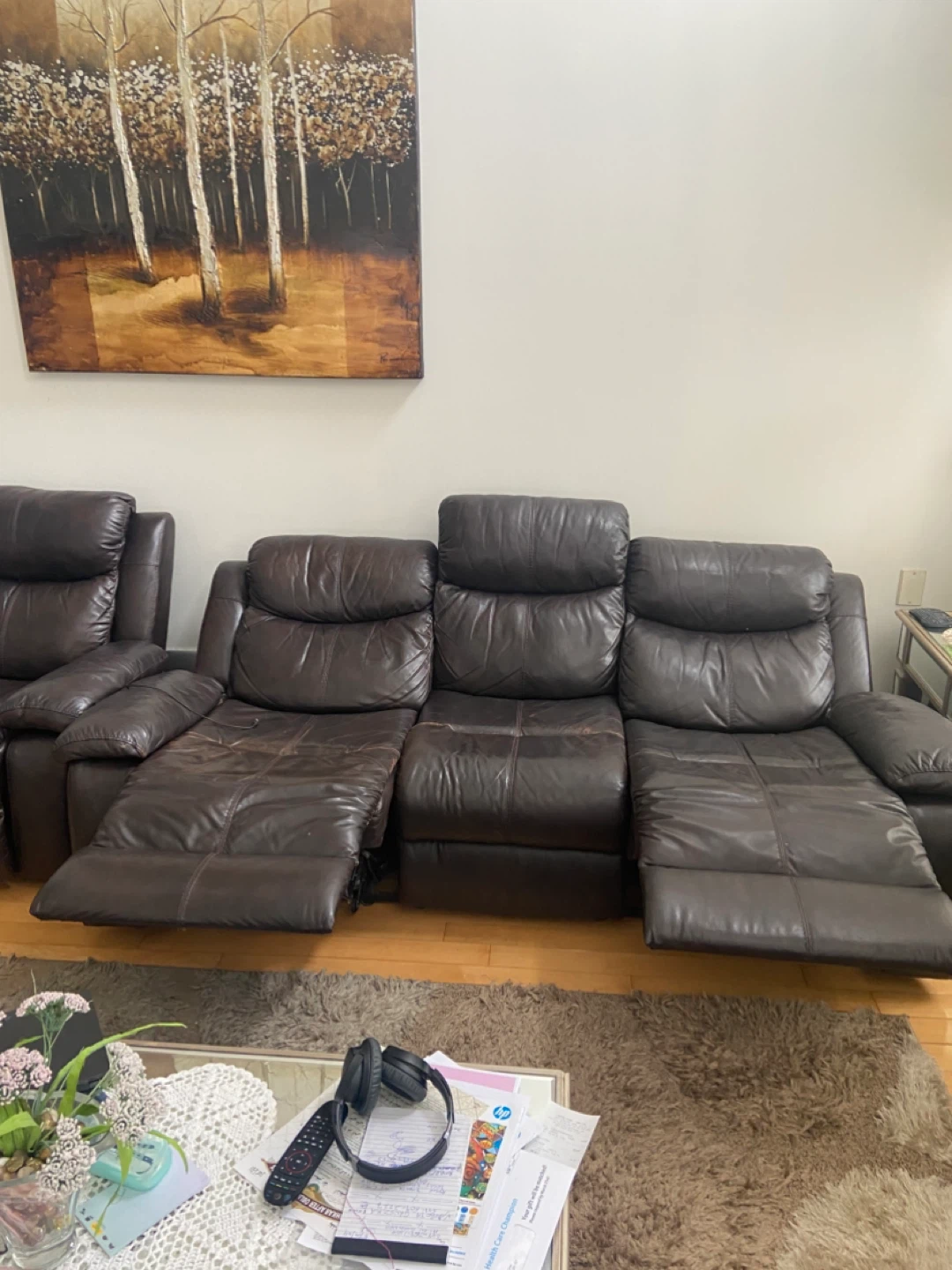 Brown Leather Reclining Sofa and Loveseat Set - photo 3
