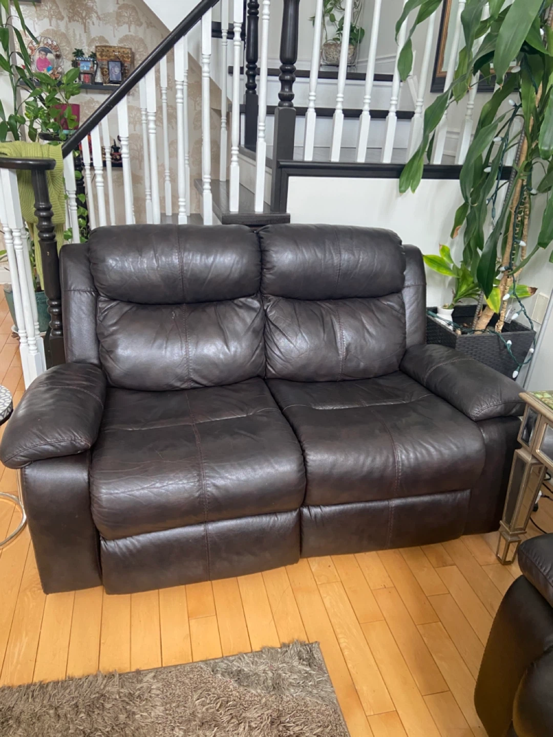 Brown Leather Reclining Sofa and Loveseat Set