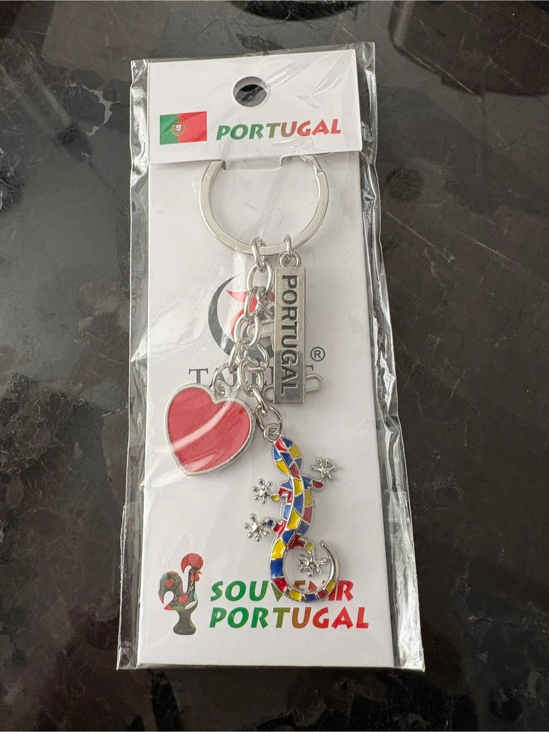 Portugal Souvenir Keychain with Heart and Lizard Charm