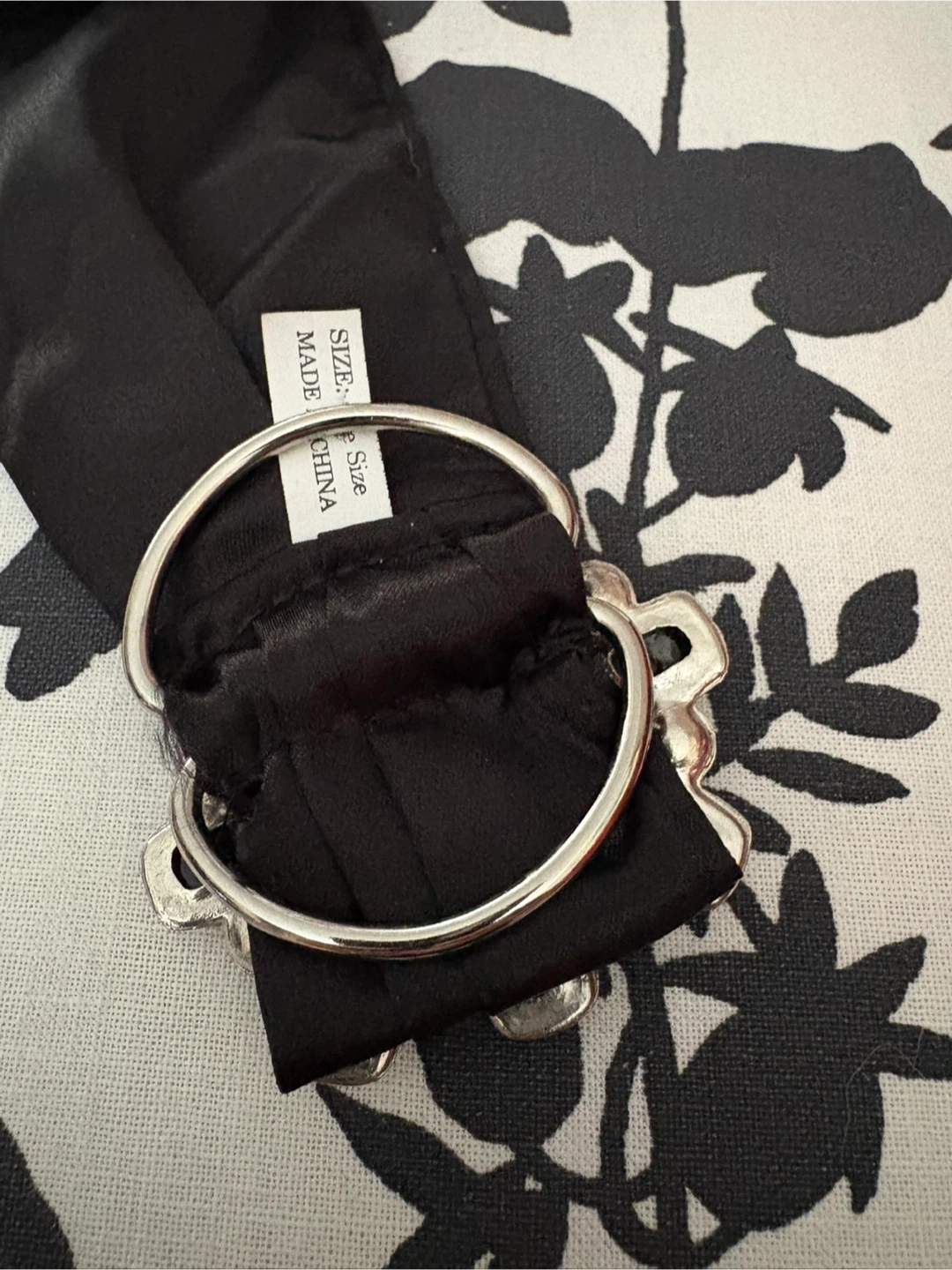 Vintage Black Satin Scarf with Decorative Brooch - photo 2