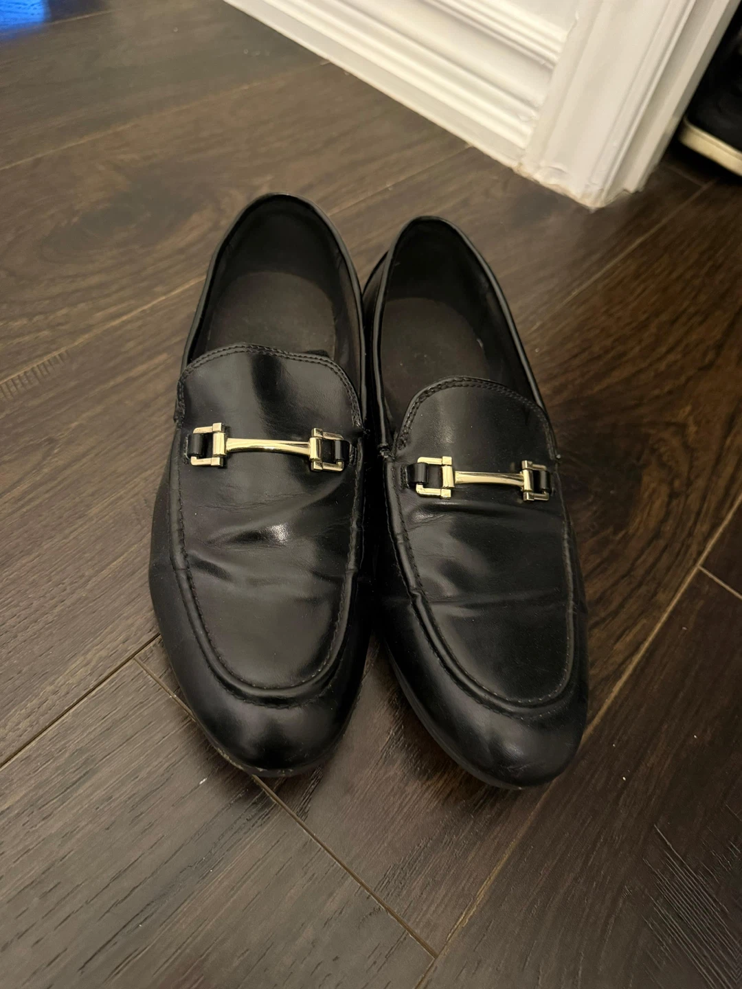 Black Loafers with Gold Buckle Detail - Size 8.5