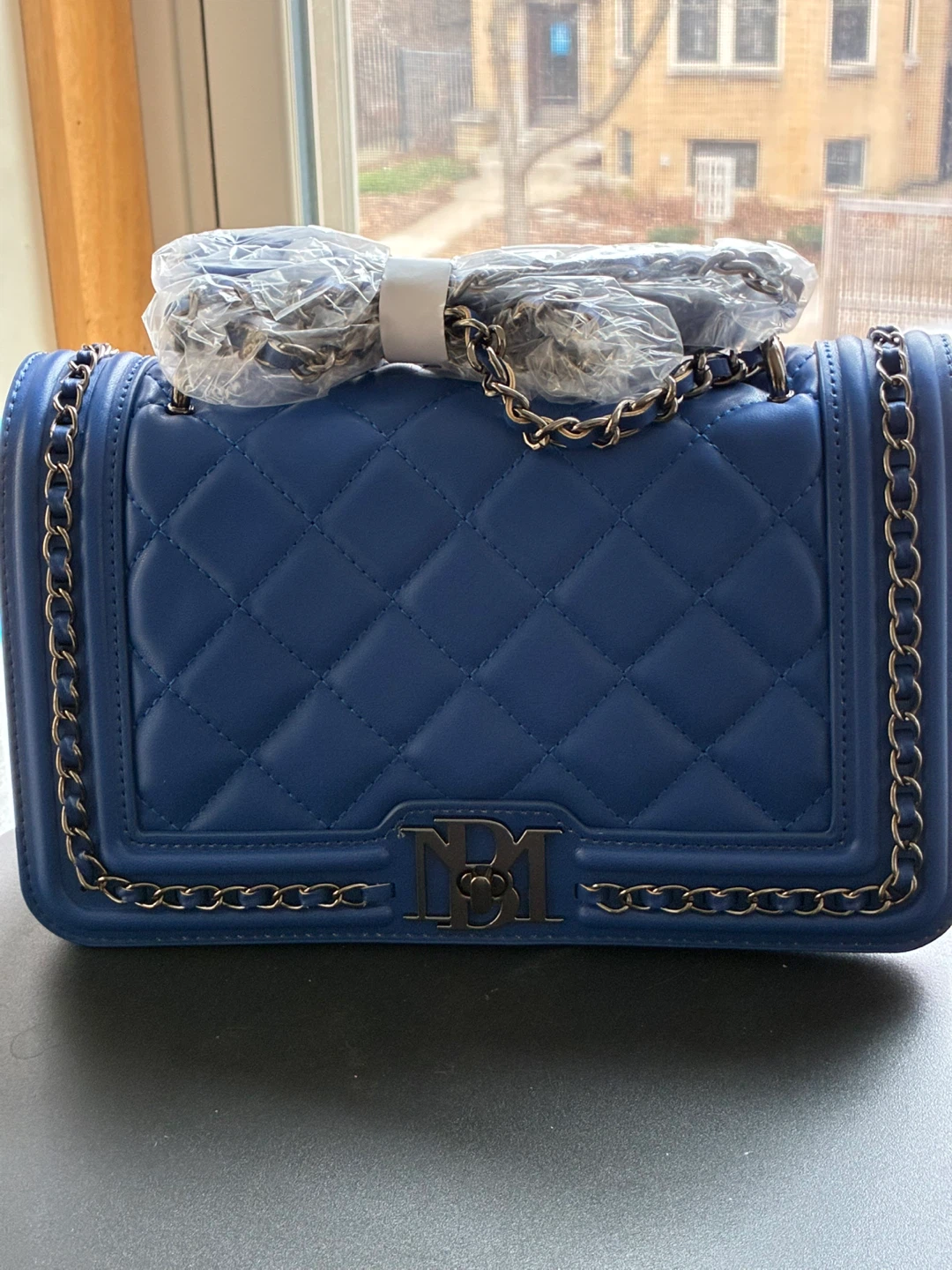 Blue Quilted Chain Shoulder Bag