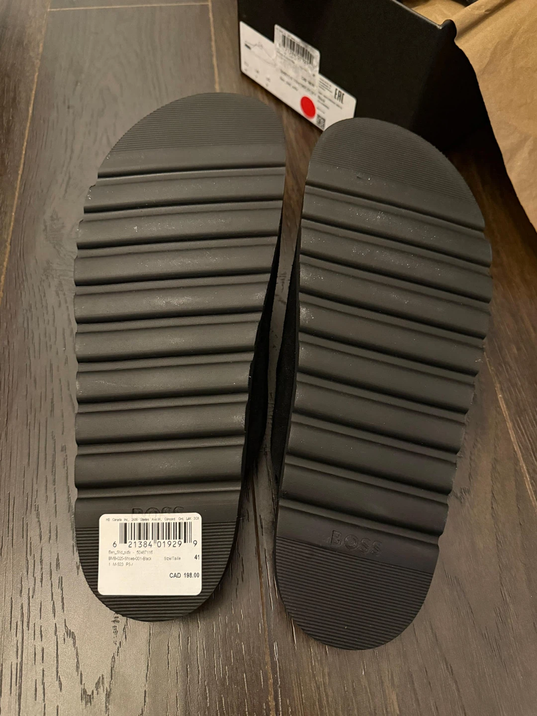 Brand new BOSS Black Suede Fur Lined Slippers - Size 41 - photo 4