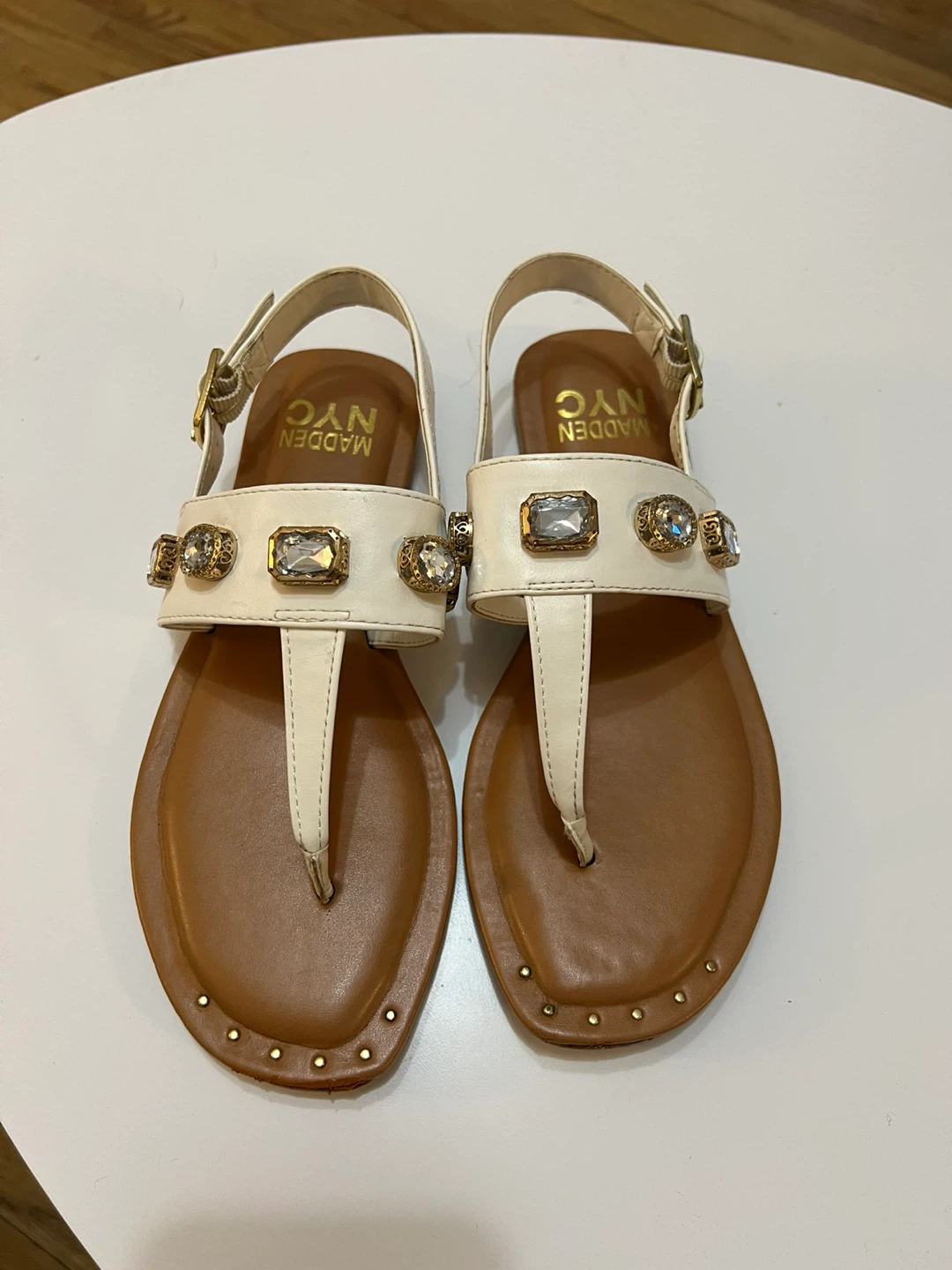 Madden NYC White Embellished Flat Sandals