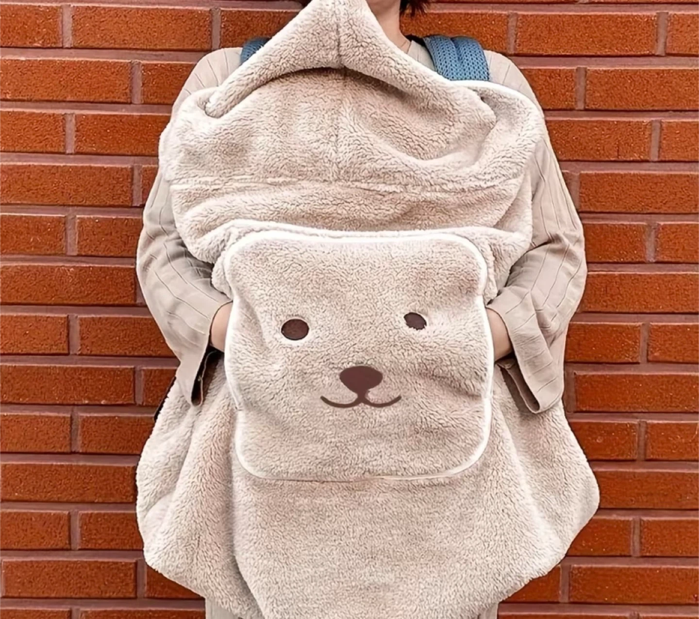 Fuzzy Bear Hooded Poncho Blanket