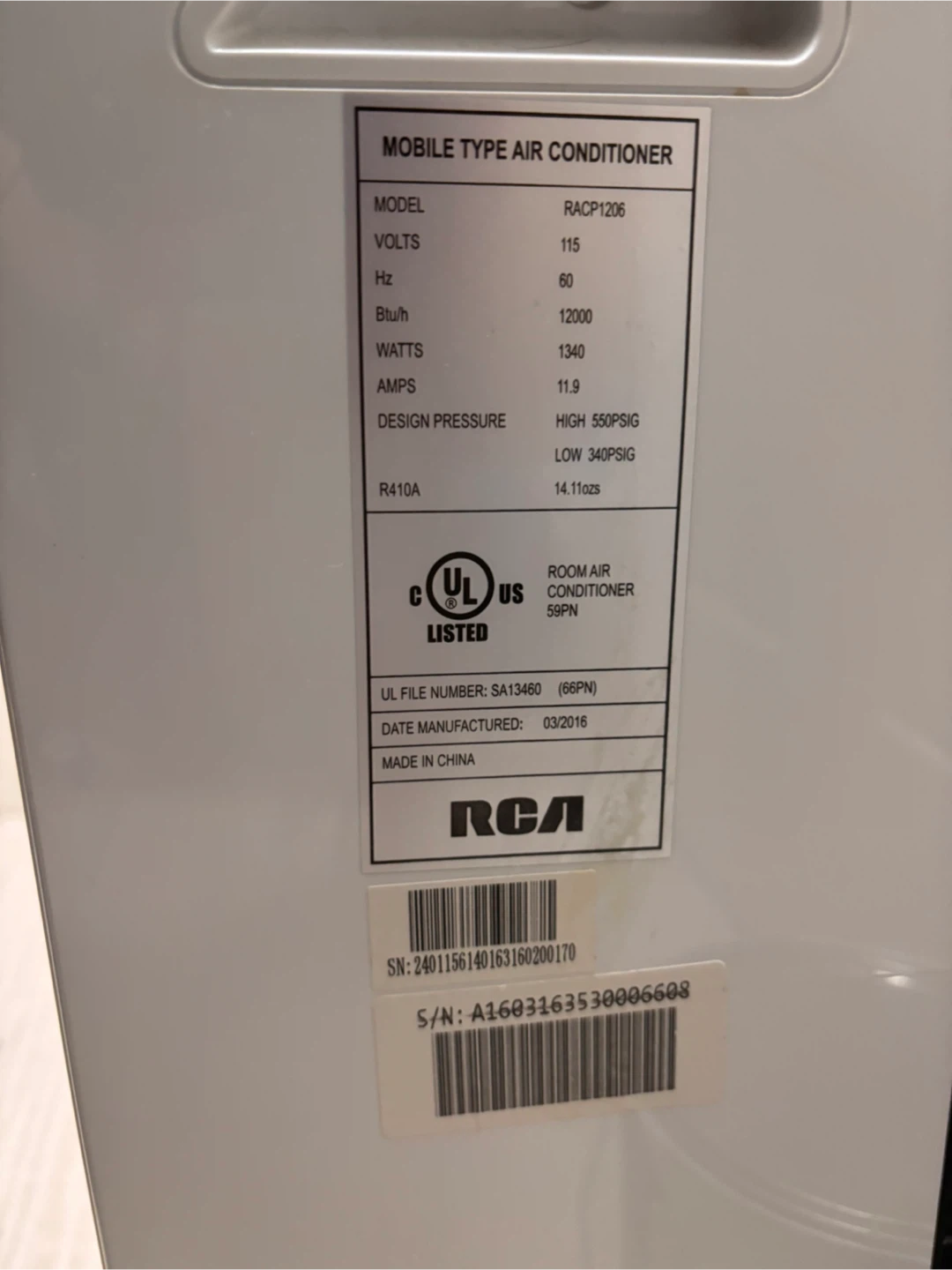 RCA Portable Air Conditioner RACP1206 - photo 3