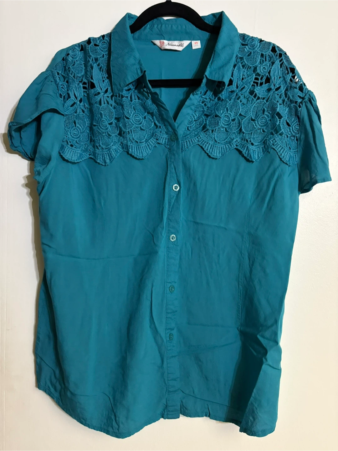 Newnoble Teal Lace Detail Button-Up Shirt