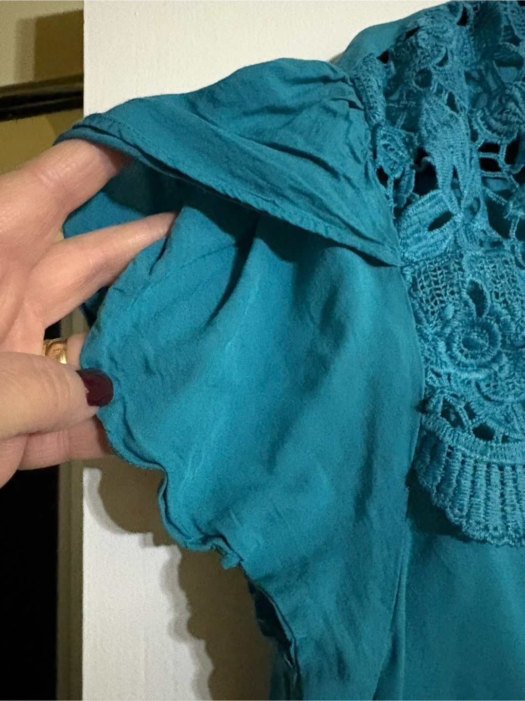 Newnoble Teal Lace Detail Button-Up Shirt - photo 4