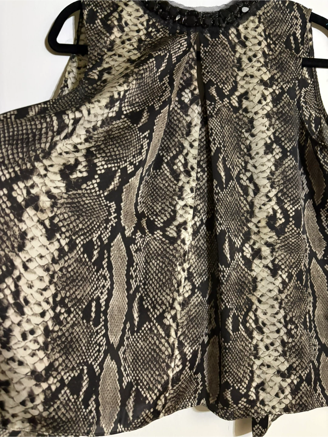 Women's Sleeveless Snake Print Blouse with Embellished Neckline - photo 3
