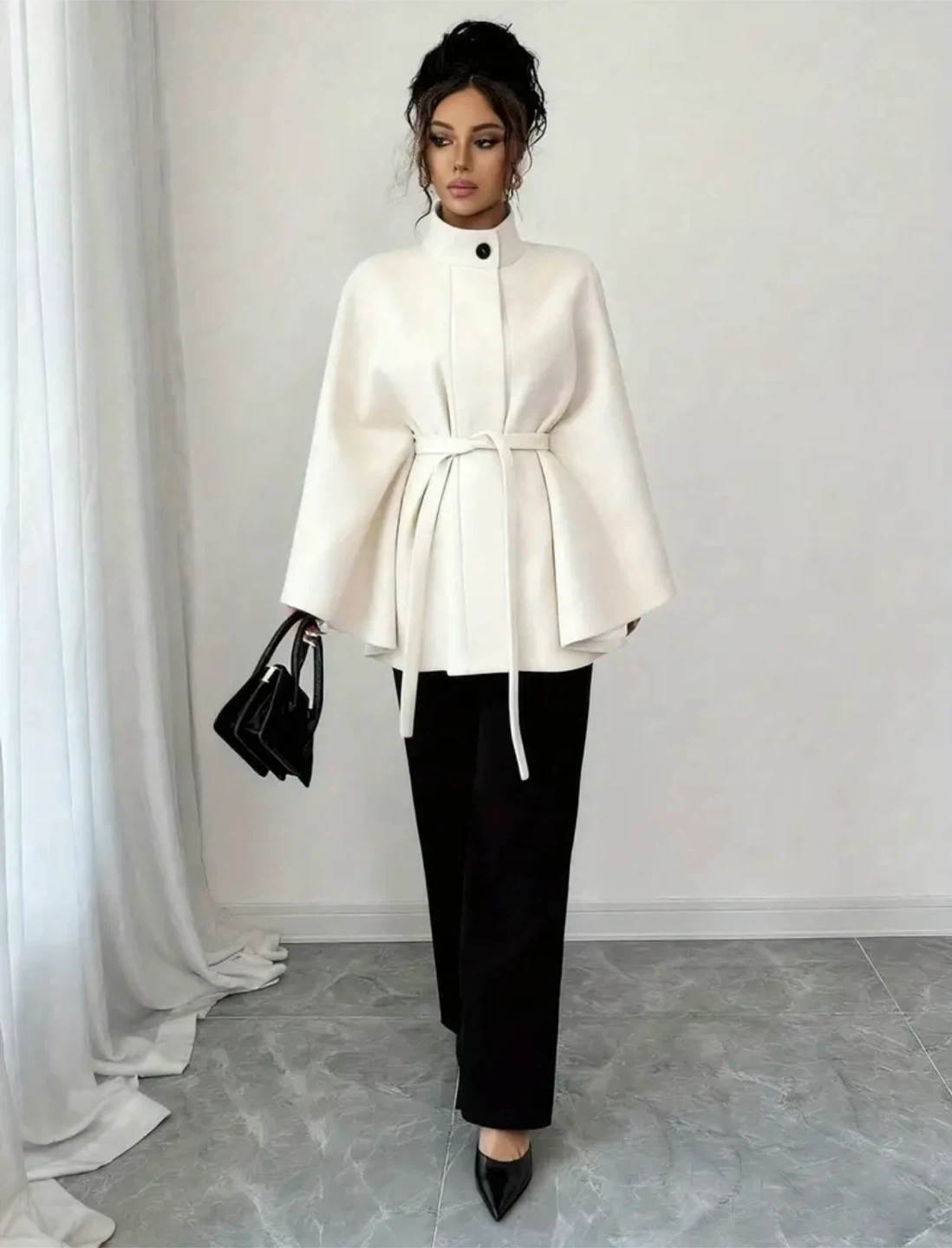 New Women's White Cape Coat with Belt - photo 2