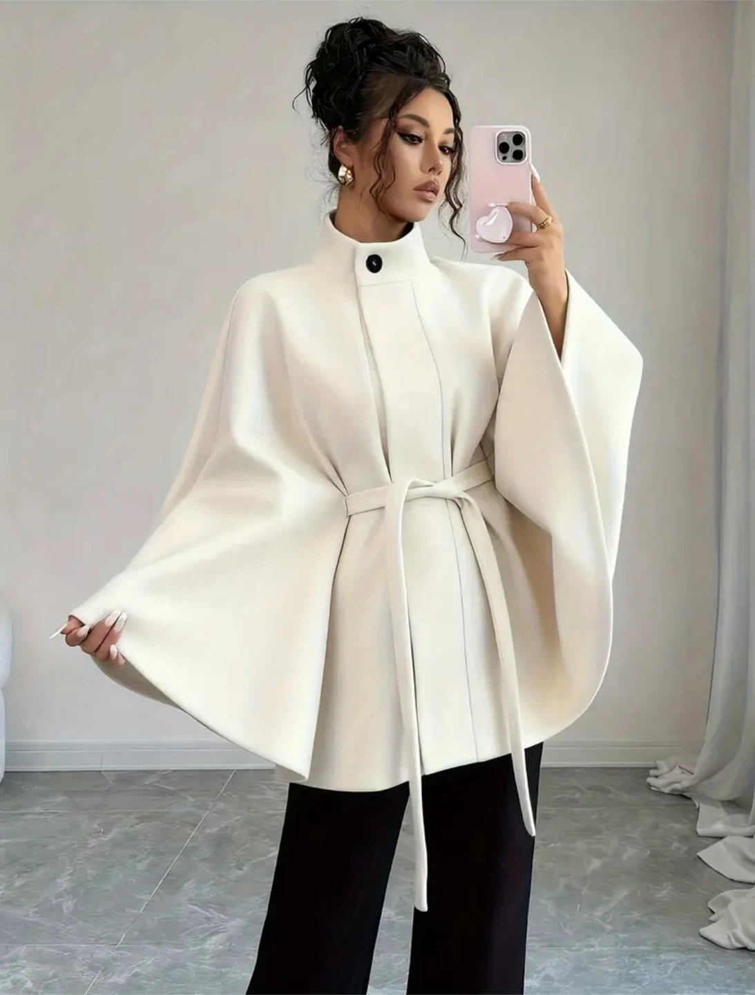 New Women's White Cape Coat with Belt - photo 3