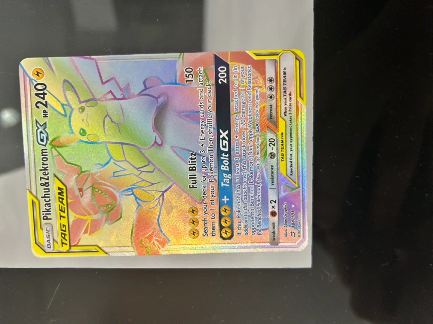 Pokémon Pikachu & Zekrom GX Rainbow Rare (184/181) Tag Team Card - photo 4