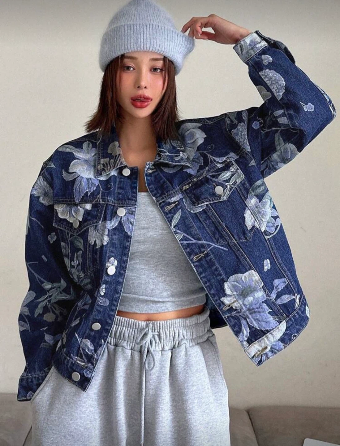 Denim Jacket with Floral Print