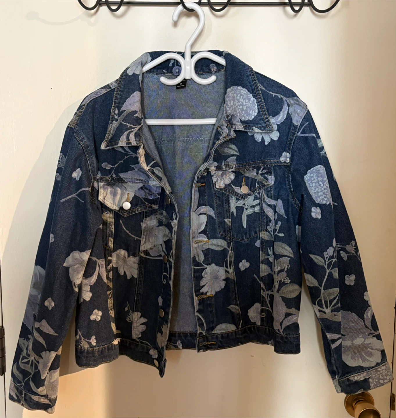 Denim Jacket with Floral Print - photo 2