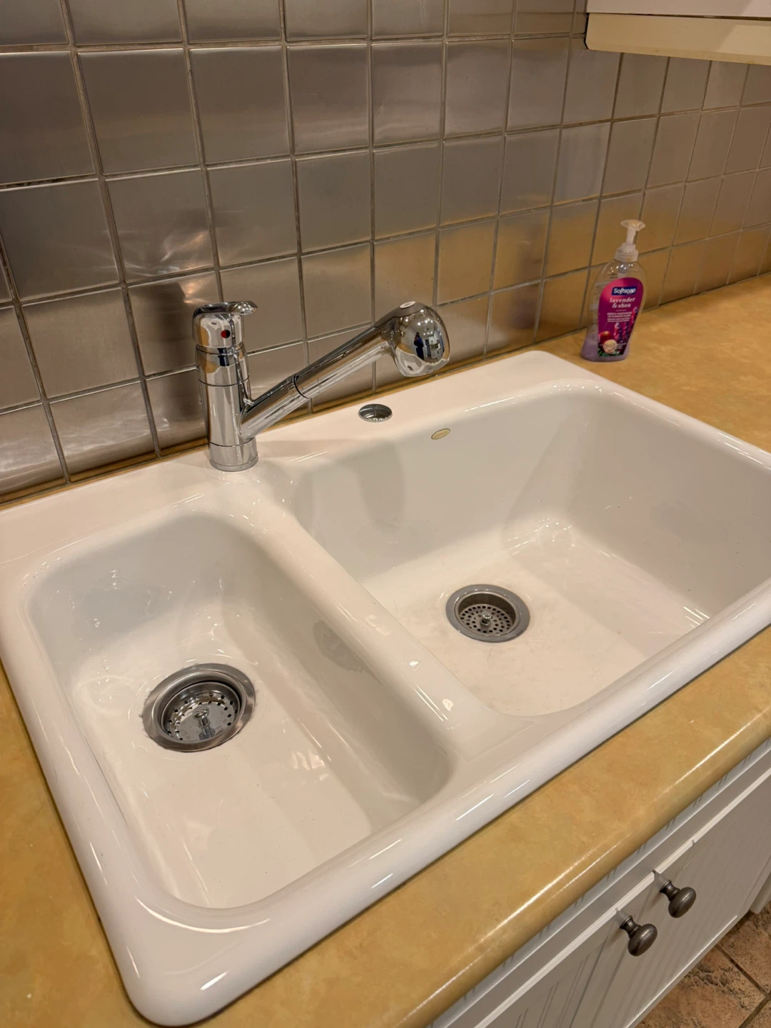 Double Basin Kitchen Sink with Chrome Faucet