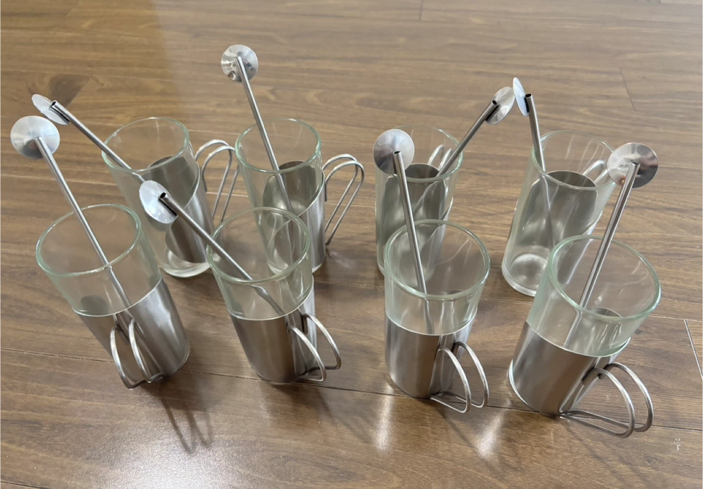 Set of 8 Glass & Stainless Steel Mugs with Spoons - photo 3