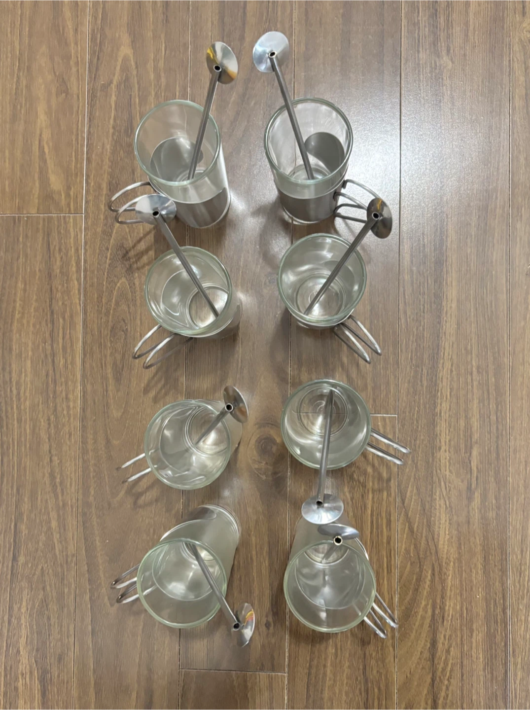 Set of 8 Glass & Stainless Steel Mugs with Spoons