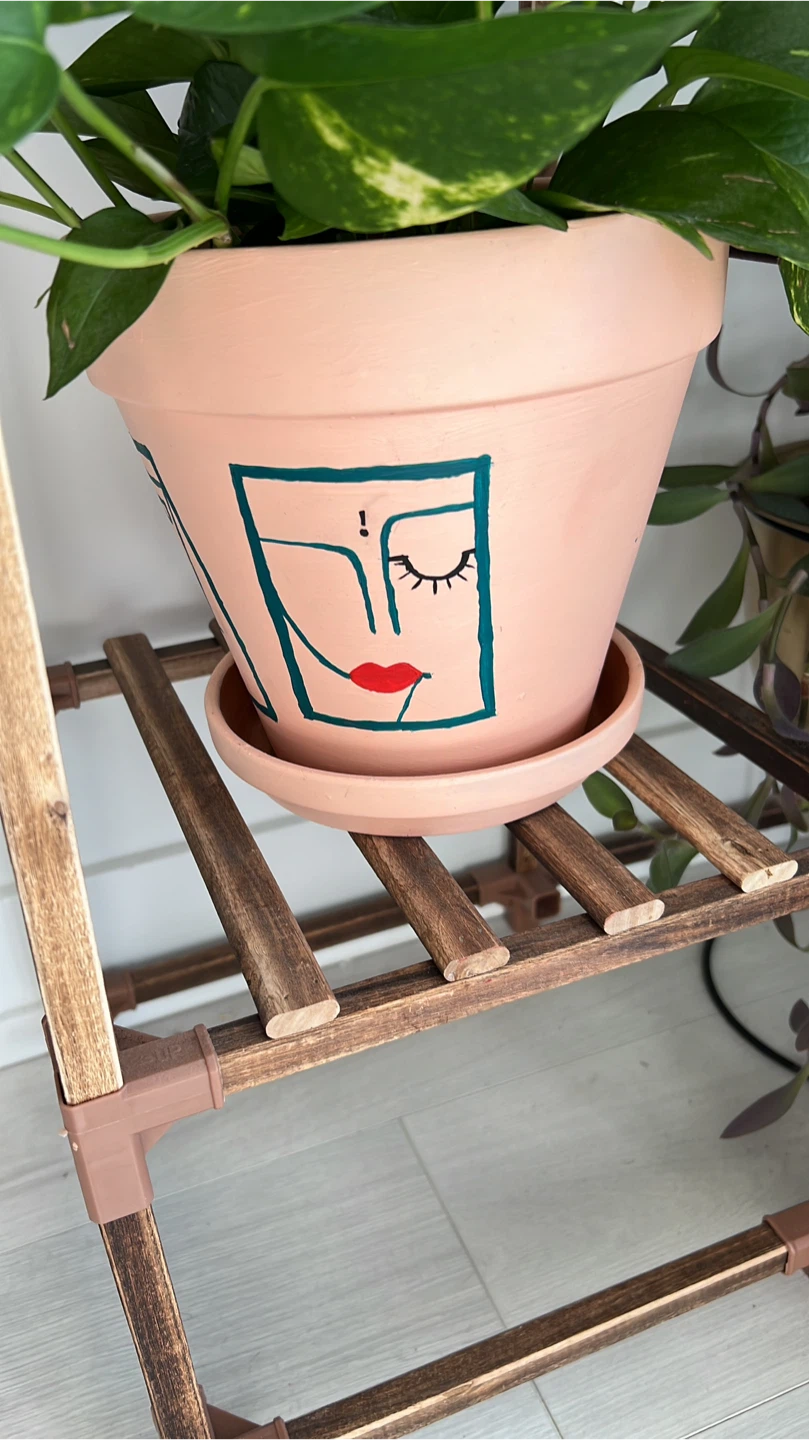 Hand-Painted Ceramic Planter with Saucer