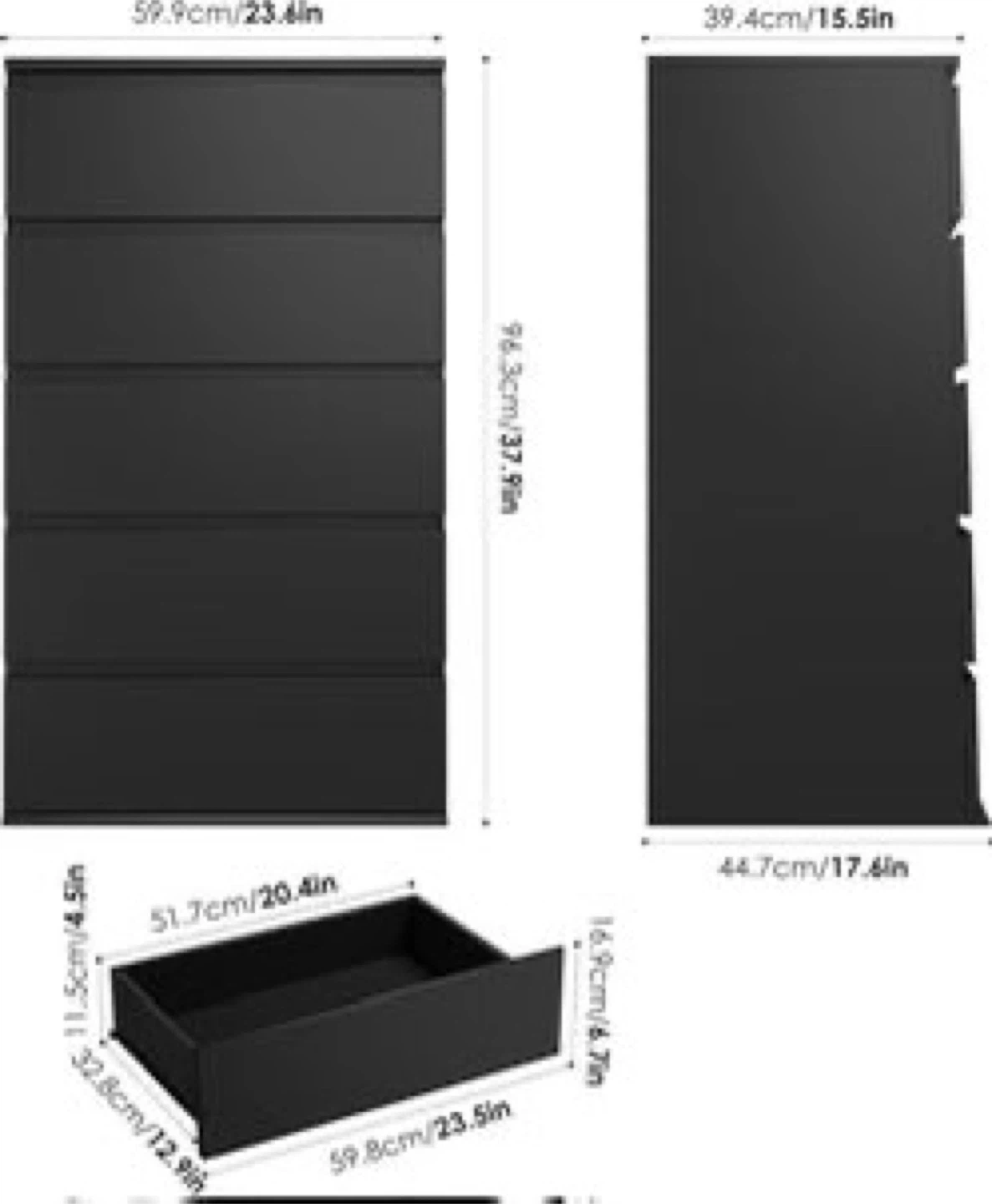 Black 5-Drawer Dresser Chest - photo 2