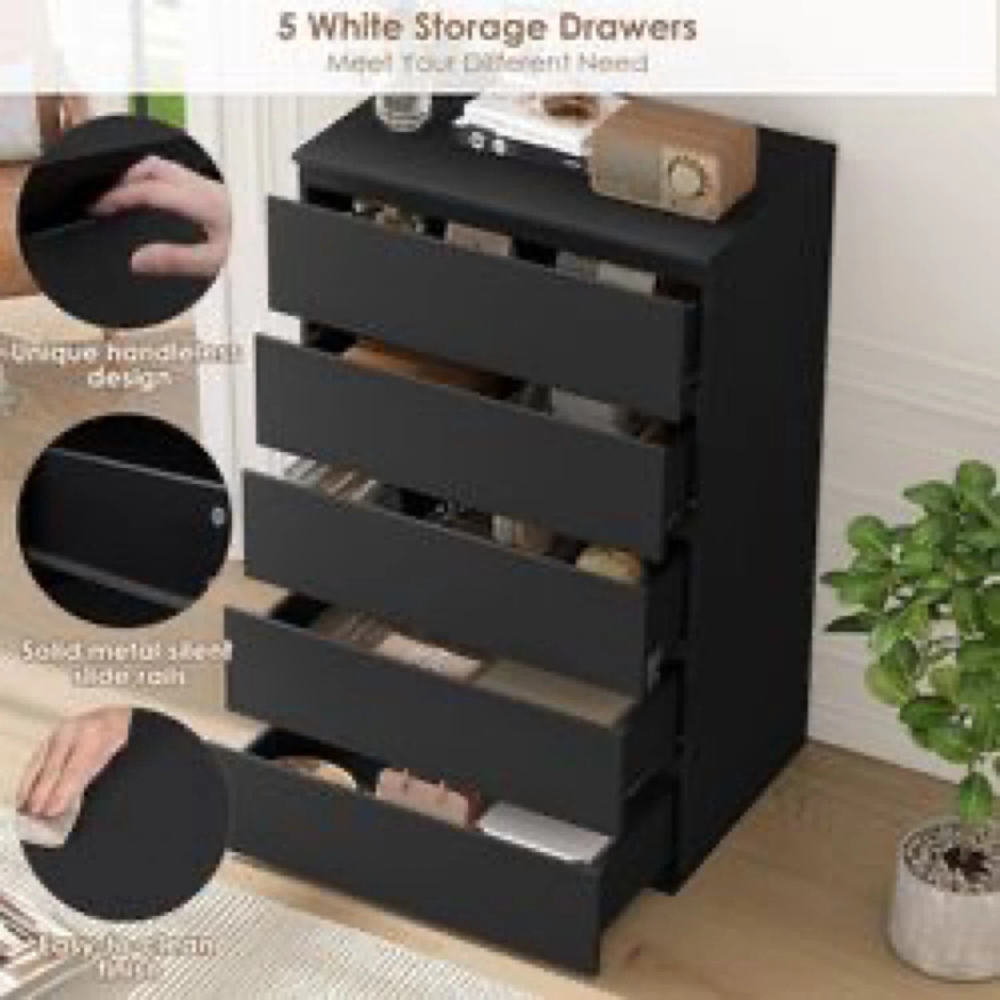 Black 5-Drawer Dresser Chest - photo 3