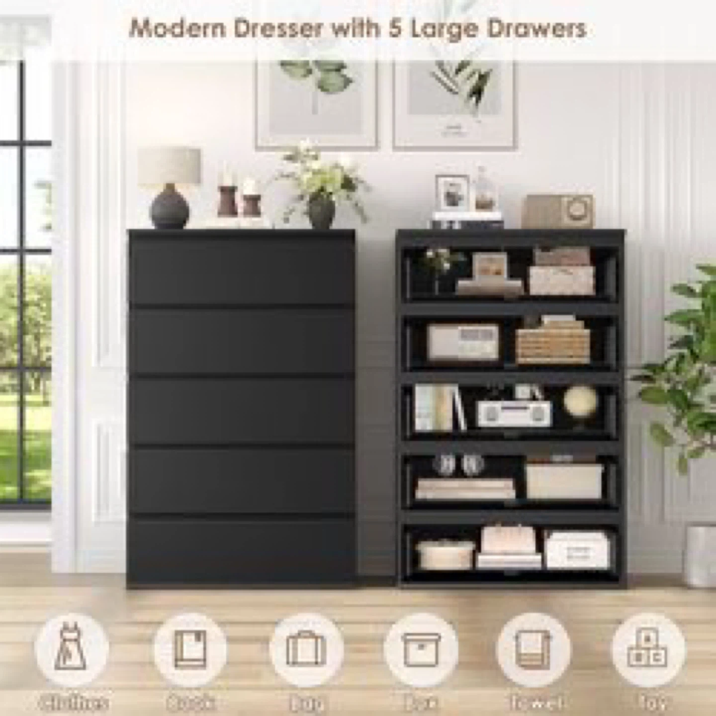 Black 5-Drawer Dresser Chest - photo 4