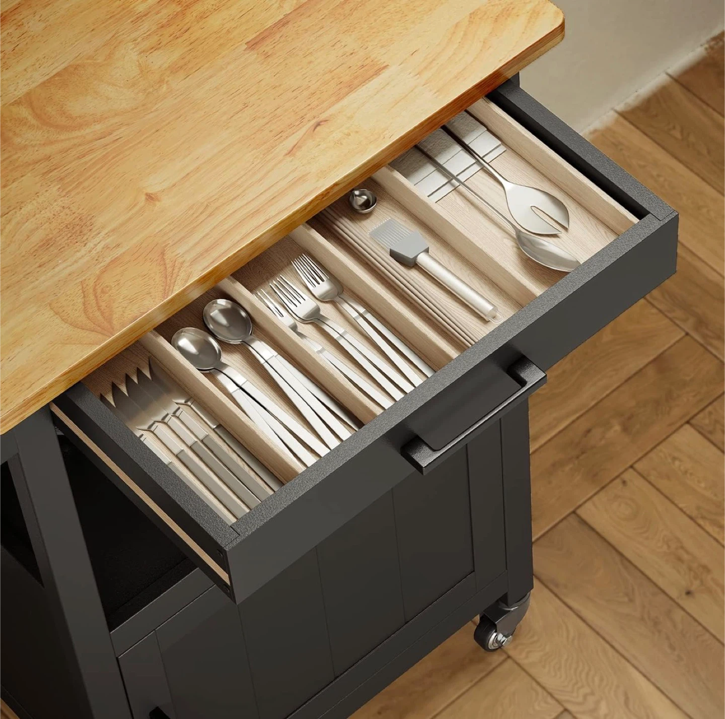 Kitchen Island Cart with Rubber Wood Top - photo 4