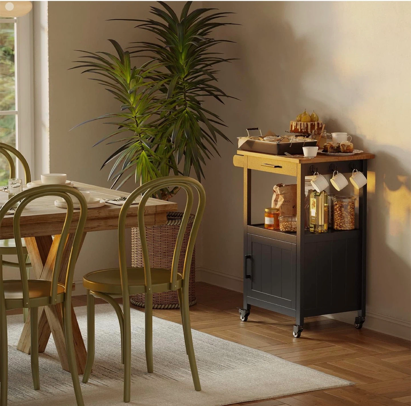 Kitchen Island Cart with Rubber Wood Top - photo 5