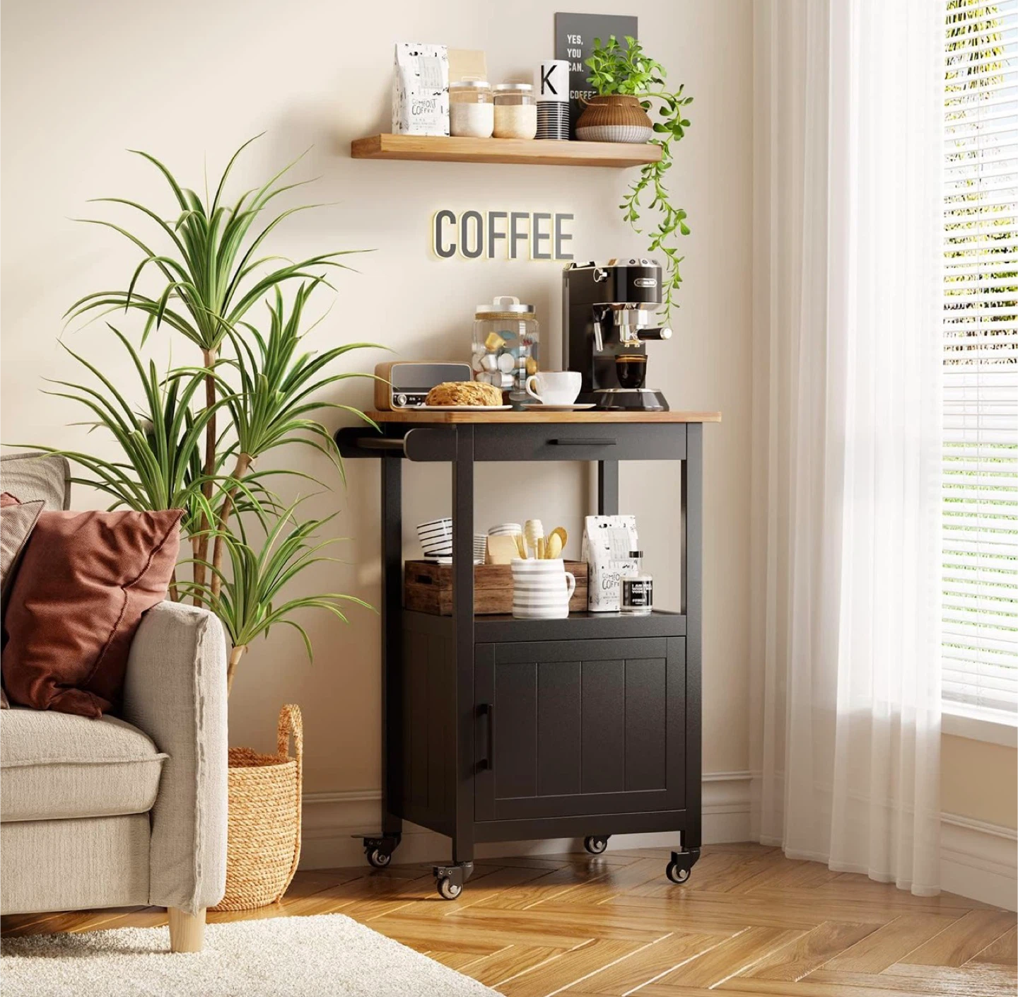 Kitchen Island Cart with Rubber Wood Top - photo 3