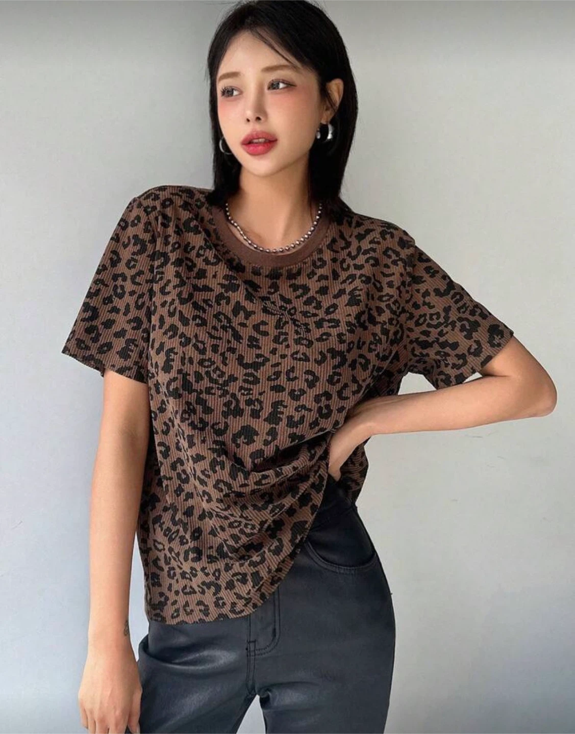 Brown Leopard Print Corduroy T-Shirt
