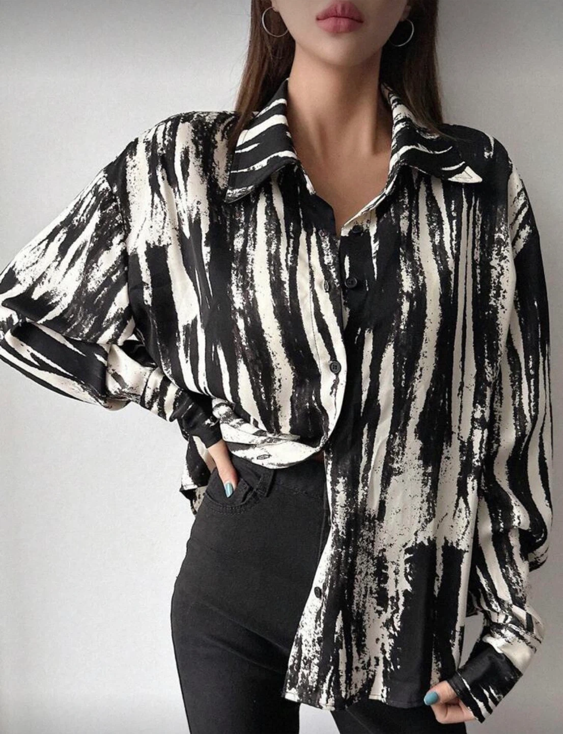 Abstract Print Button-Up Shirt