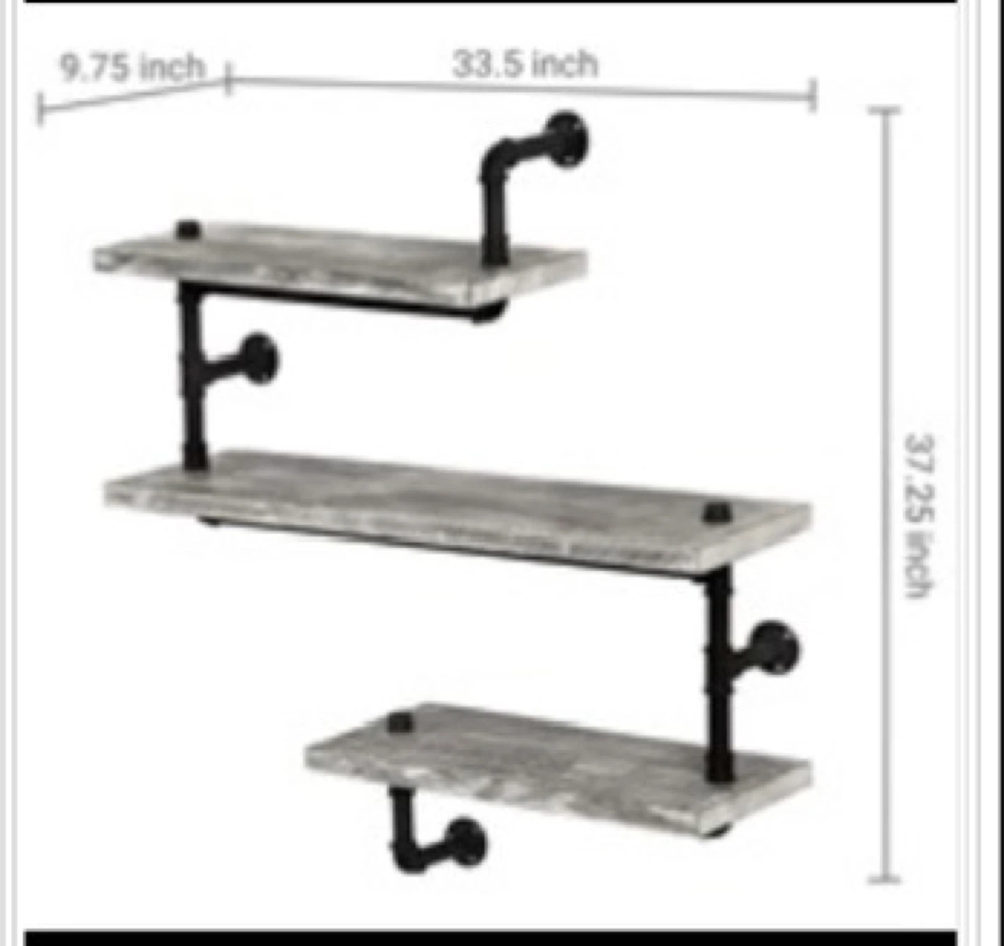 NEW-33.5 Inch Wall-Mounted Industrial Pipe Wood Shelves - photo 2