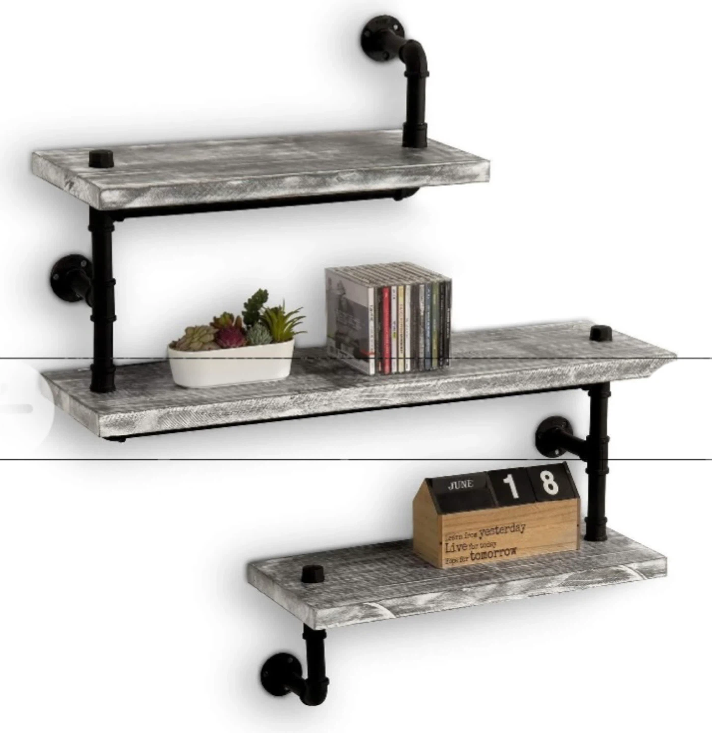 NEW-33.5 Inch Wall-Mounted Industrial Pipe Wood Shelves