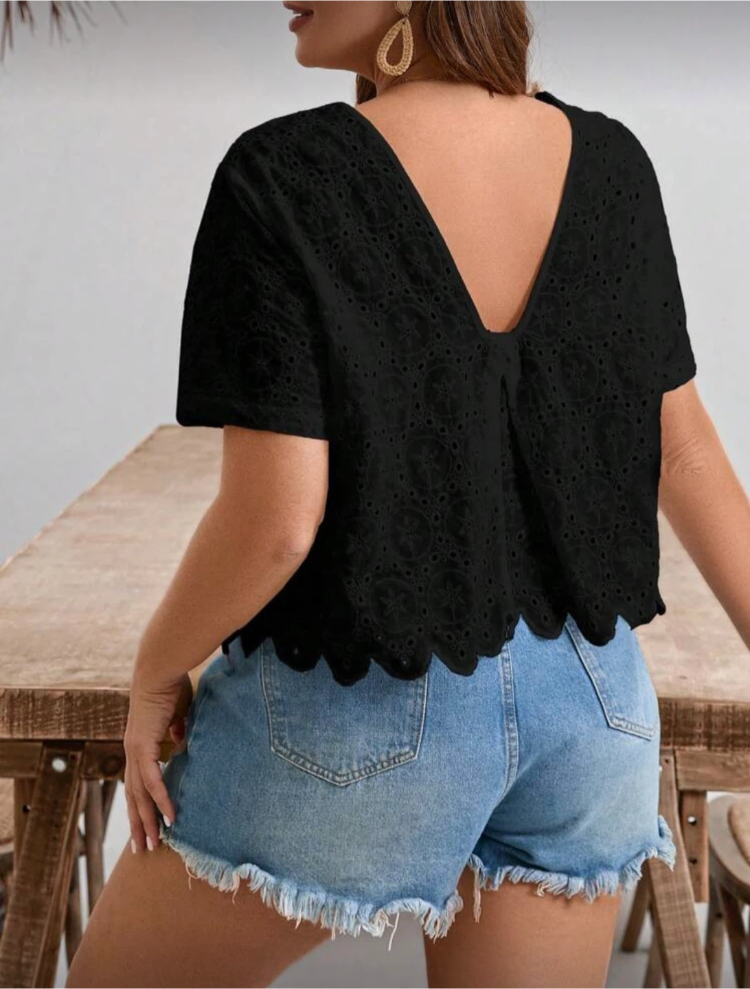 Black Eyelet Crop Top - photo 2