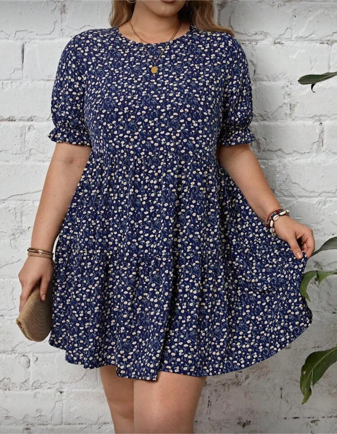Navy Floral Tiered Dress