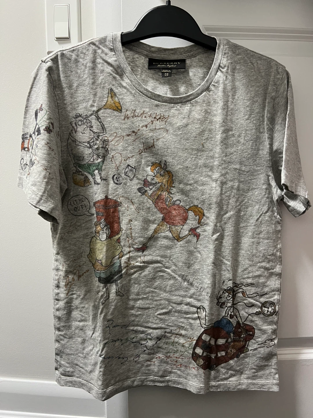 Burberry Grey Cartoon Print T-Shirt - Size XS