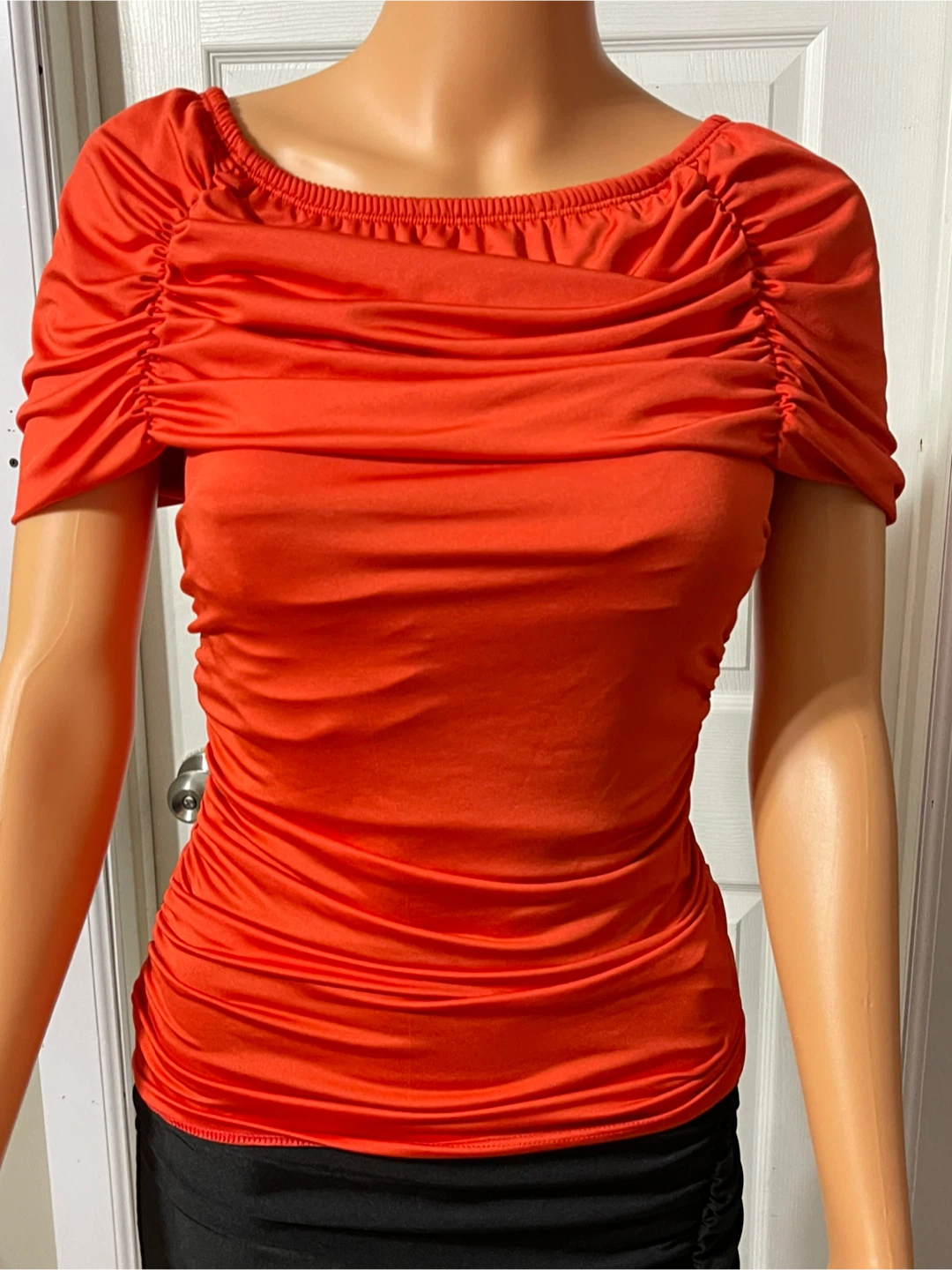 Orange Ruched Off-the-Shoulder Top