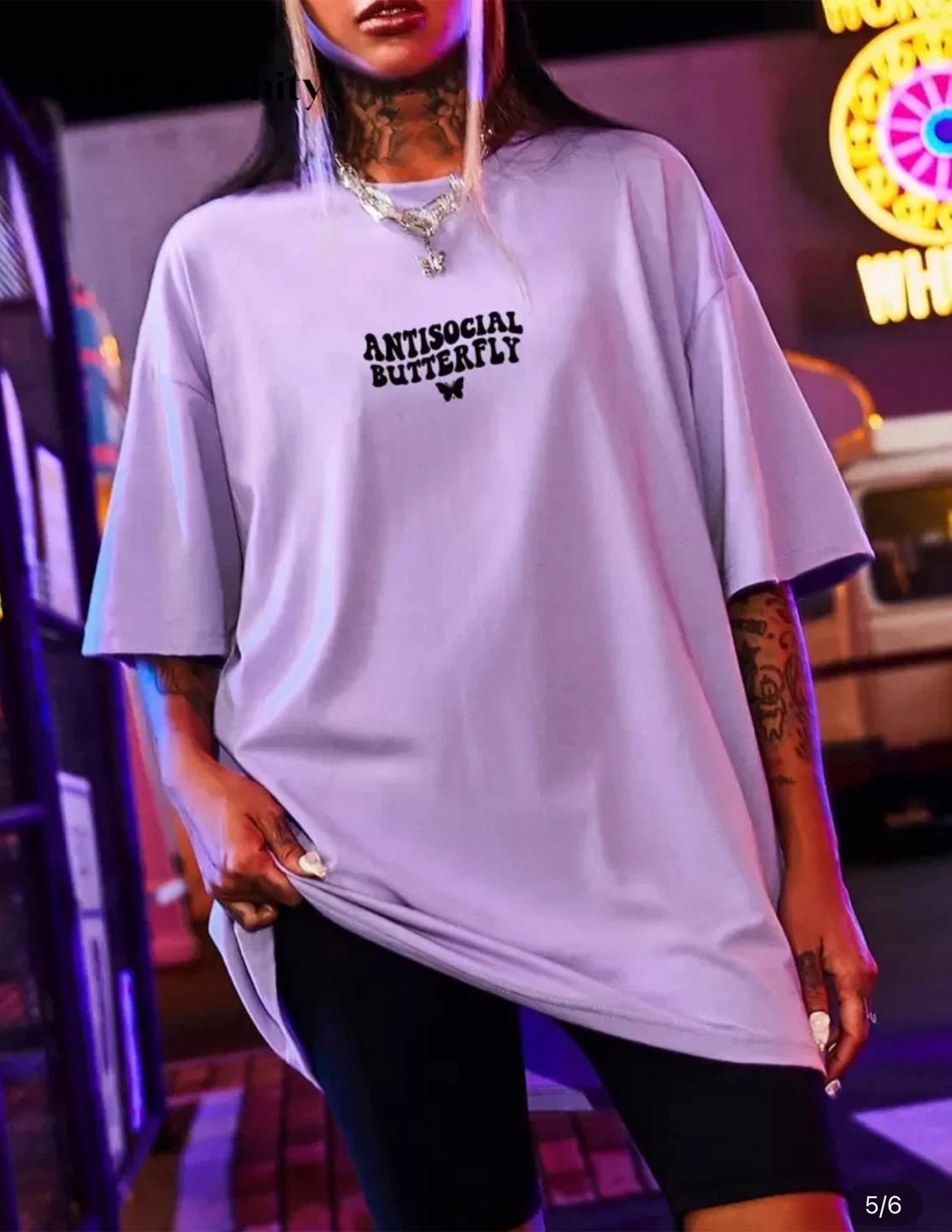 Purple Antisocial Butterfly Oversized T-Shirt - photo 2