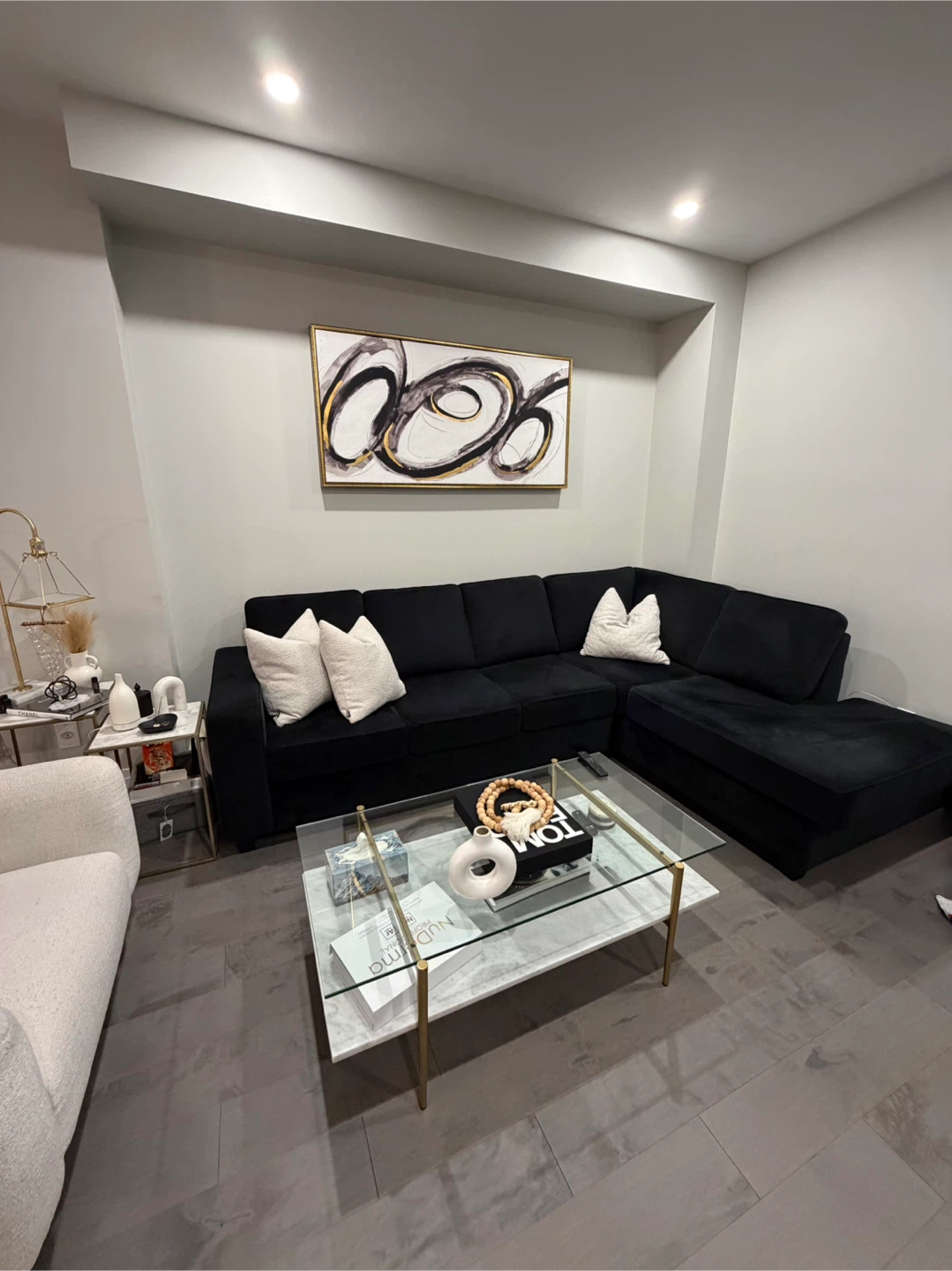 Black Velvet Sectional Sofa with Chaise - photo 5