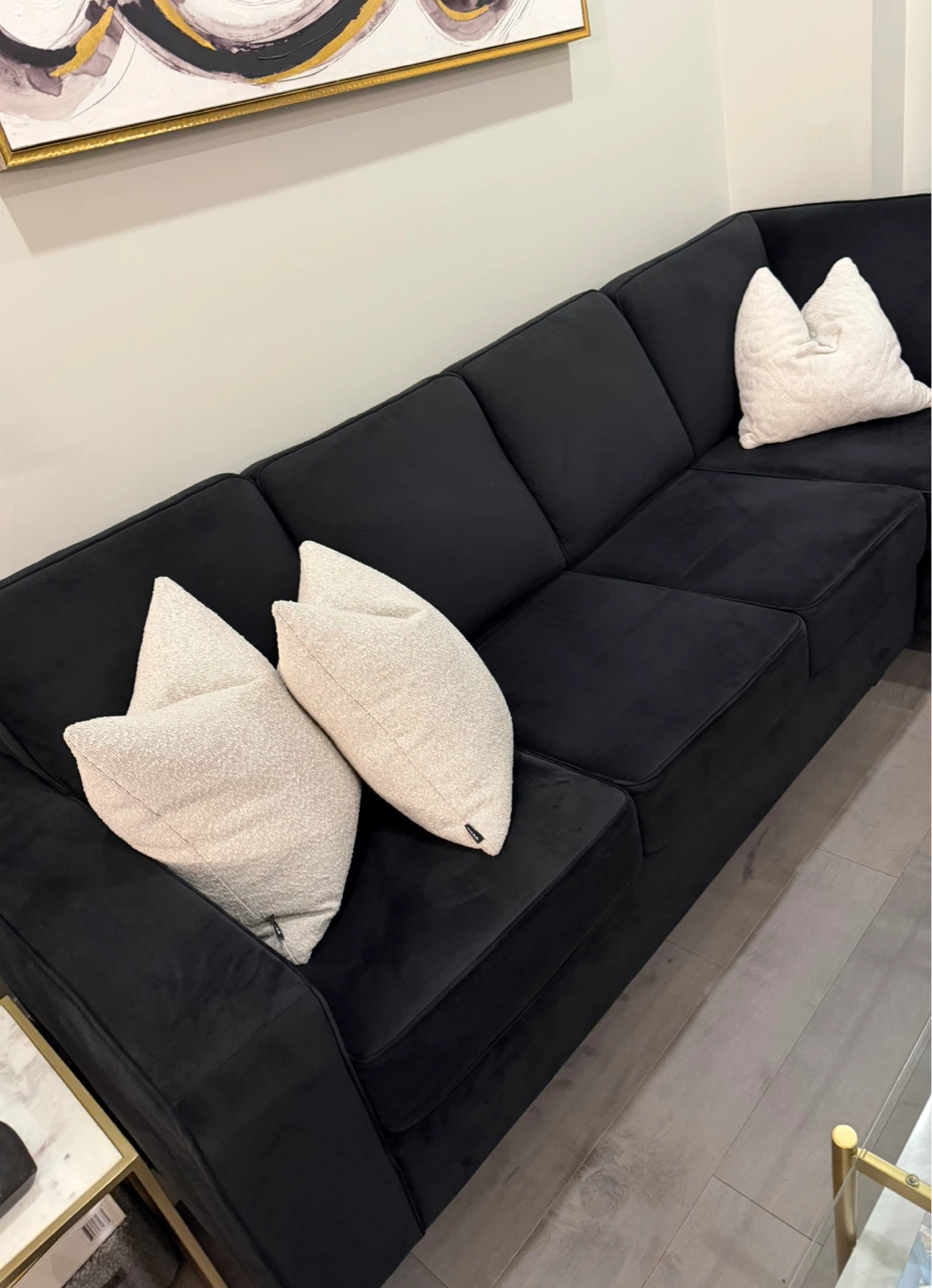 Black Velvet Sectional Sofa with Chaise - photo 2